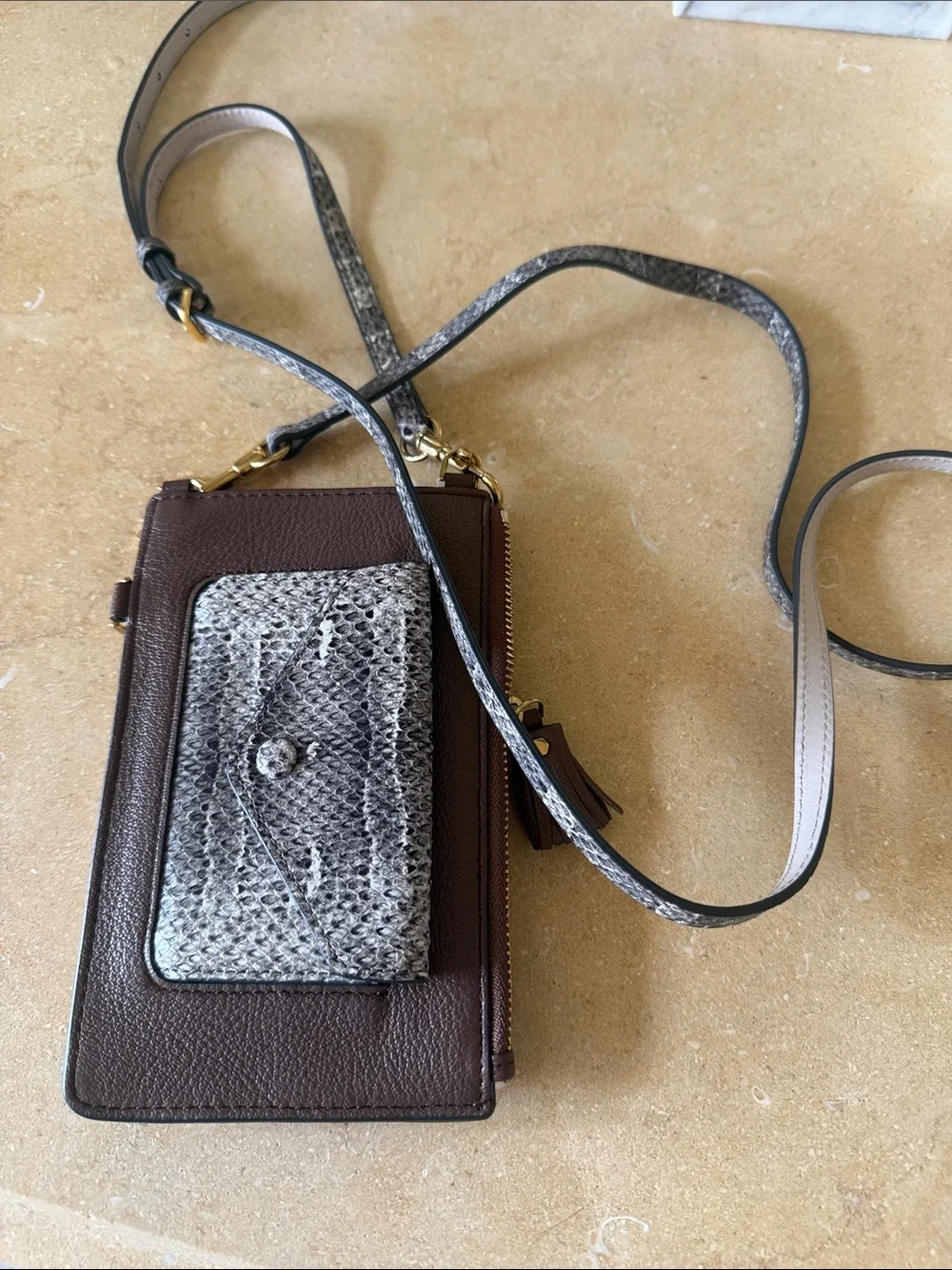 • Anya Hindmarch Brown with GrayTextured Crossbody Phone bag